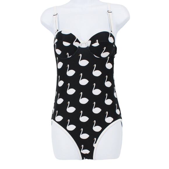 Kingdom & State Other - Swimsuit Vintage Style Structured One Piece in Black White Swan Prints Size XS